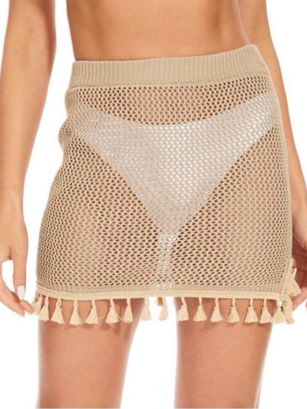 Beige Crochet Tassel Beach Cover-Up Skirt